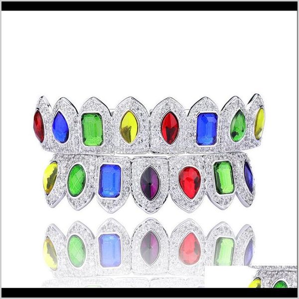 

grillz, dental body jewelry drop delivery 2021 hip hop colour jewel hipsters diamond dientes iced out cz mouth teeth grillz caps bottom g, Black