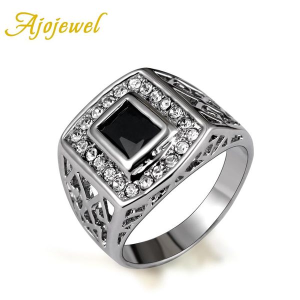 

size 7-12 ajojewel brand square black zircon cz rings men fashion cluster, Golden;silver