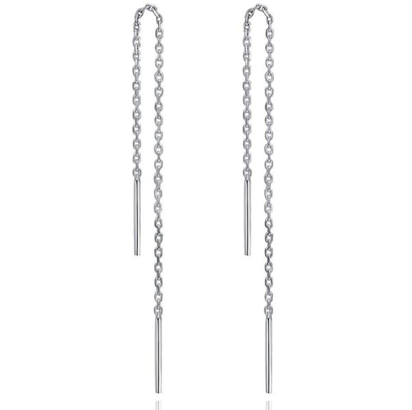 

a pair 925 sterling silver tassel dangle threader drop earrings long chain ear line