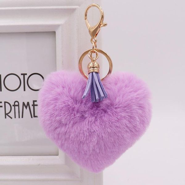 

keychains plush love heart key ring with tassel mobile phone chain women soft faux fur fashion lovely car bag charm pendant decor, Silver