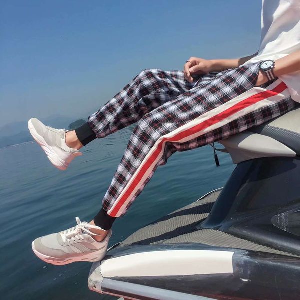 

shorts men's capris men's korean fashion plaid casual pants, White;black