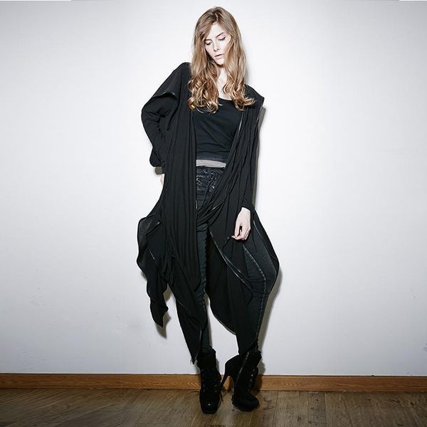 

women's trench coats punk rave goth irregular hooded coat with brooch py-134, Tan;black