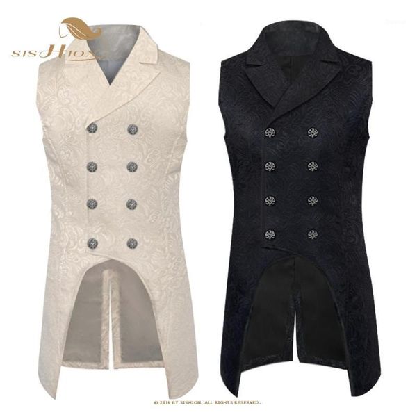 

men's vests sishion 2021 gothic steampunk men vest tuxedo vd2475 jacquard brocade double breasted gown mens jacket sleeveless, Black;white