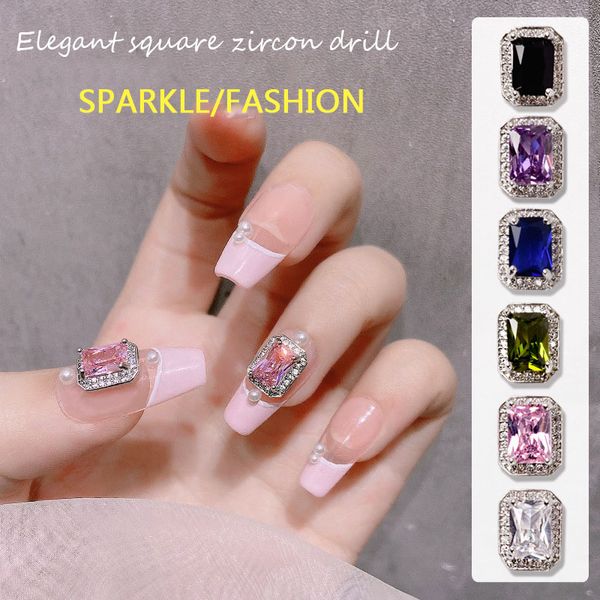 Nagelfarbene Zirkon Legierung Bohrer Funkeln Metall Flacher Boden Square Diamant Kissen Glas Strass Nägel Polnisch Charme Nizza Mädchen DIY