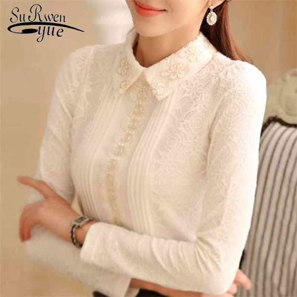 

blusas plus size casual lace blouse shirt fashion women long sleeve elegant s 812b 210421, White
