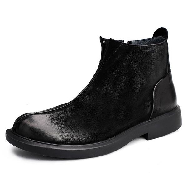 

dress shoes fashion army men genuine leather mens combat boots british retro cowhide autumn winter cowboy ankle, Black