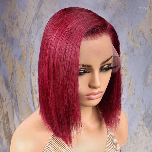 

short cut bob 99j part silky straight 13x4/6 human hair lace frontal wig with babyhair preplucked brazilian can permed soft wigs1, Black;brown
