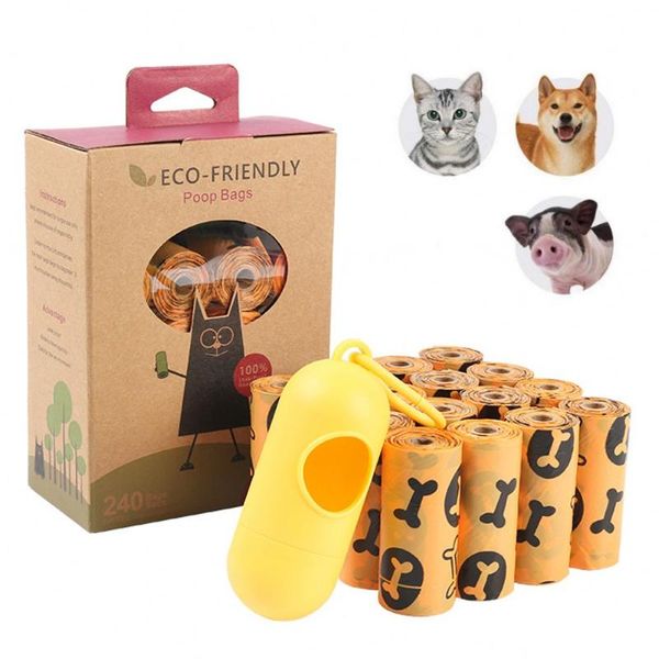 

dog travel & outdoors biodegradable poop bag pet waste pick up garbage bags 16 rolls+dispenser outside toilet clean trash for cats dogs