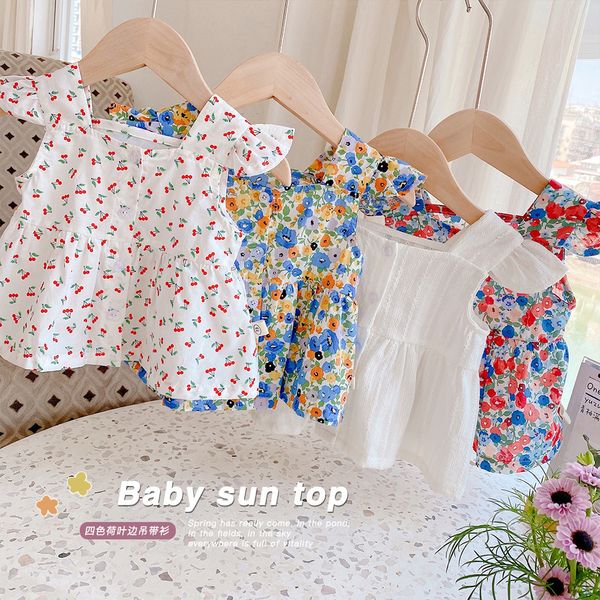 

baby sun dresses flower print summer 2021 kids boutique clothing korean 0-3t children sleeveless dress, Red;yellow