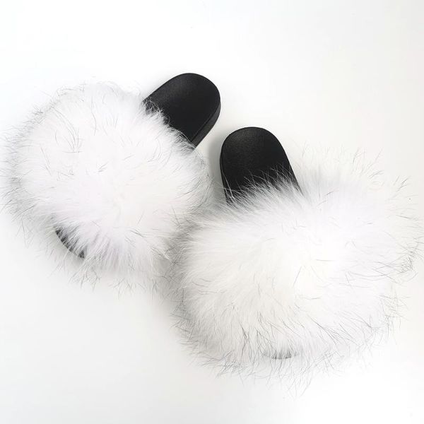 

wholesale womens sandals women summer fall house real fur flip flops bedroom fury slippers cute fuzzy white slides with, Black