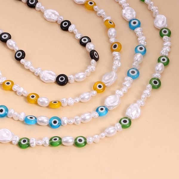

chokers 2021 fashion evil eyes pearl necklaces for women bohemian vintage devil pendant choker beads party jewelry, Golden;silver