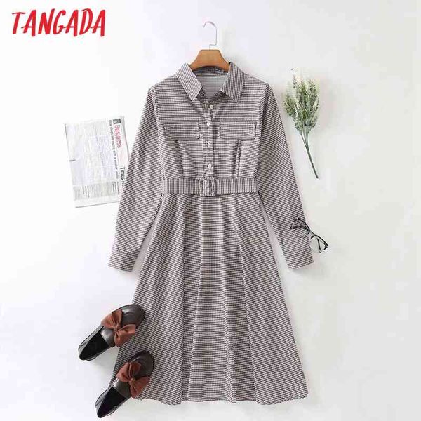 

spring fashion women houndstooth print shirt long sleeve office ladies midi dress with slash me6 210416, Black;gray