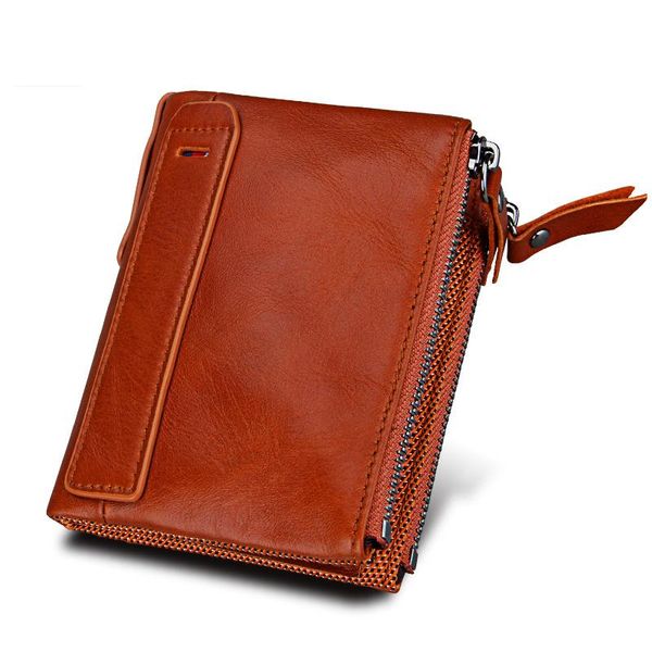 

wallets crazy horse leather men's wallet short anti-rfid stolen brush cion credit phone position purse banknote bag, Red;black