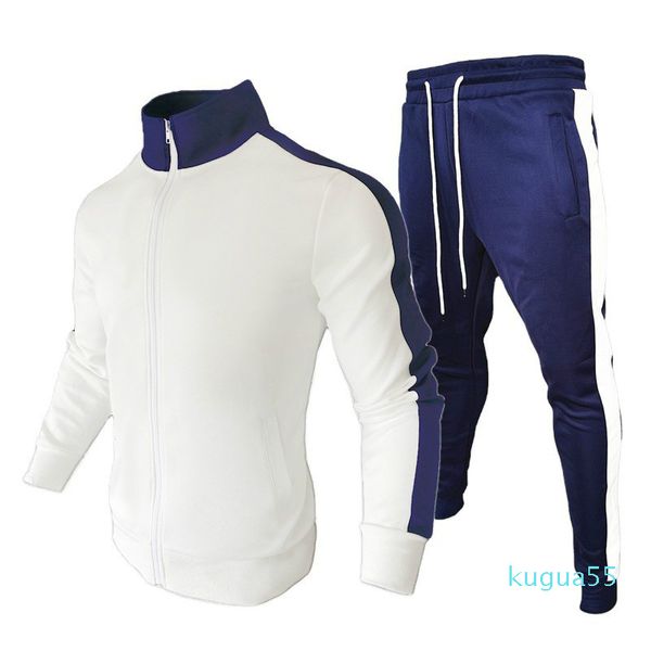 

mens suit casual 2 piece sets sportswear autumn fashion stand collar sweatpants tracksuit men, Gray