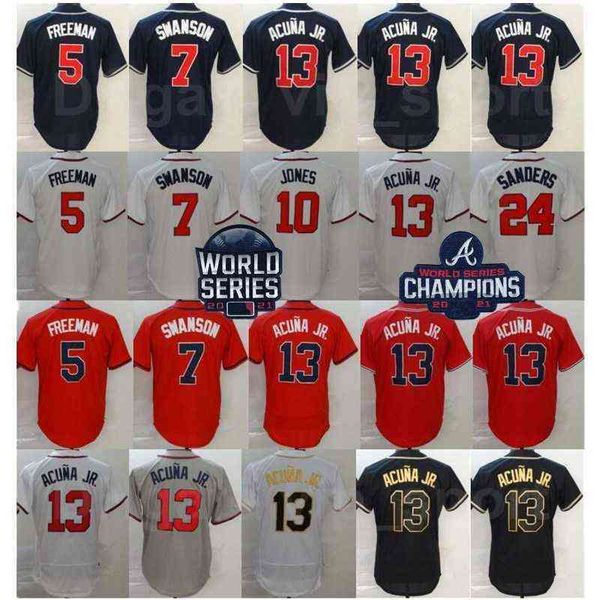 

baseball 2022 world series champions 13 ronald acuna jr jersey 5 freddie an 7 dansby swanson 24 deion sanders 10 chipper jones flexbase, Black