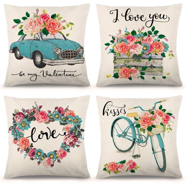 

home flower bike car printed pillowcase decorative pillow case creative selling 2021 fashion cushion cover drop