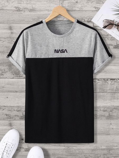 

men letter graphic two tone tee t2dz#, White;black