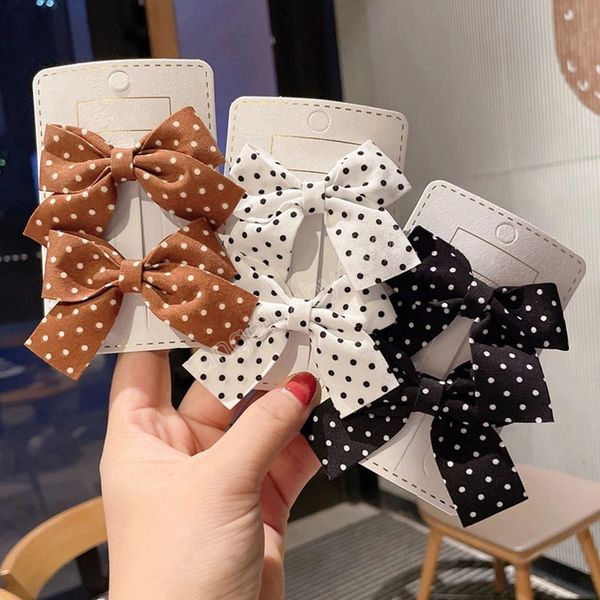 

children's hairpin beautiful polka dot bow barrettes korean sweet side clip headdress female duckbill clip butterfly, Slivery;white