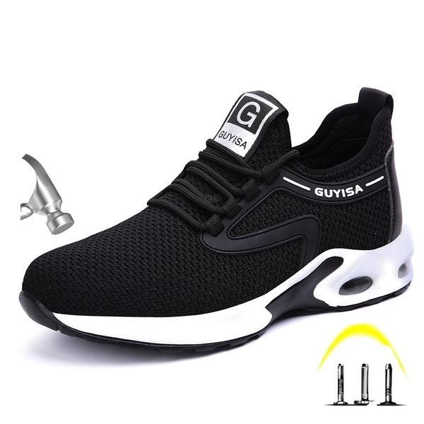 

men's plus size steel toe anti smashing work shoes men puncture proof safety shoes casaul sneakers chaussures hombre 211022, Black