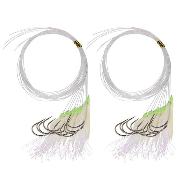 Ganchos de pesca 2 cordas cordas fishhooks pré amarrado peixe sabiki voa plasher plantas com fulgor luminoso cabeça