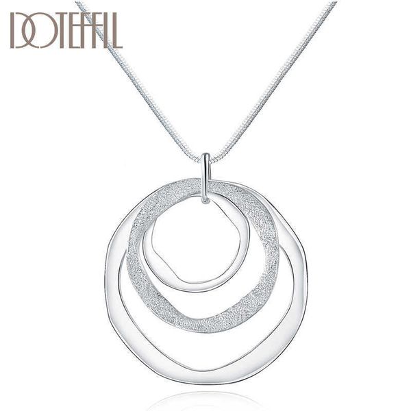 

designer necklace 925 sterling silver 18 inches three circle pendant chain frosted for women fashion wedding party charm jewelry