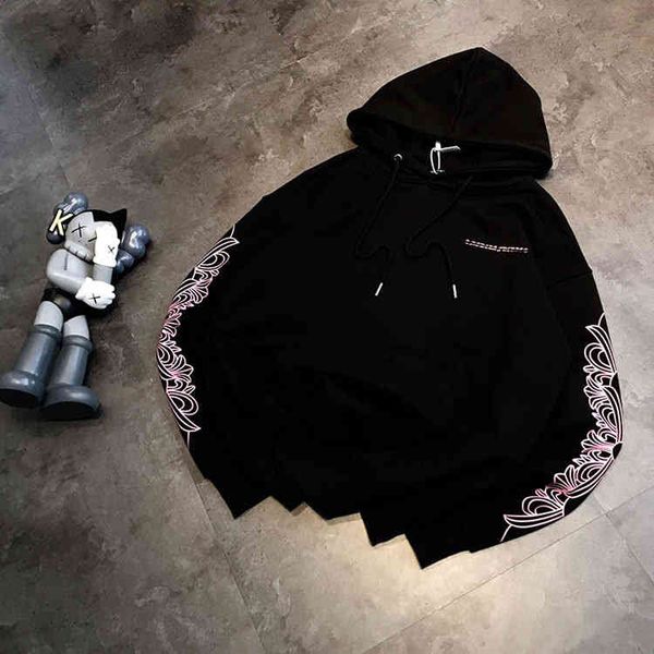 

2022 factory wholesale new model couple letter arm cross flower hooded sweater men's and women's sweater, Black