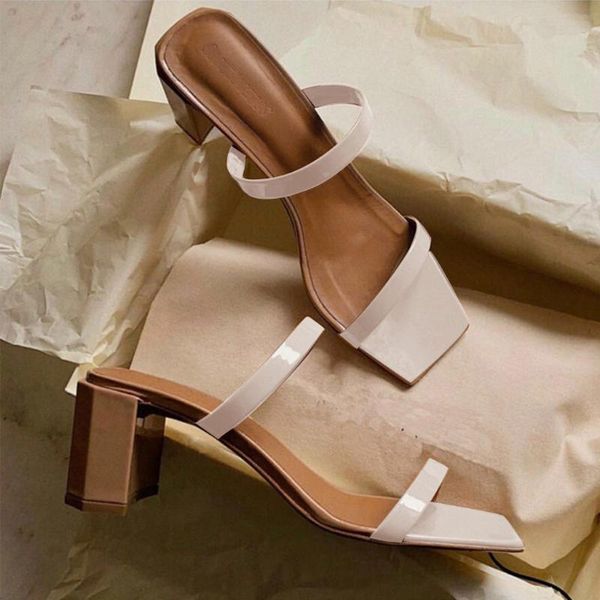 

slippers women shoes 2021 fashion casual open toe outdoor solid colors square heels european women's, Black