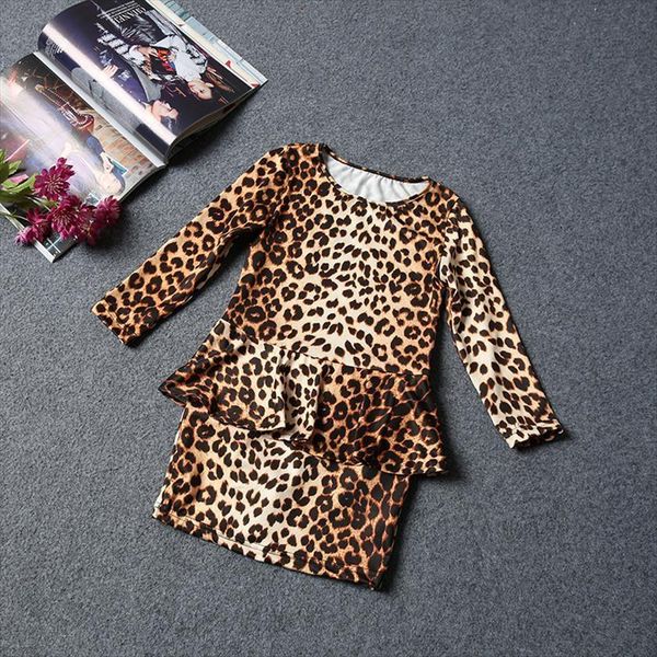 

spring summer children girl dresses leopard long sleeve baby 3 7 years kids clothes vestidos de verano, Red;yellow