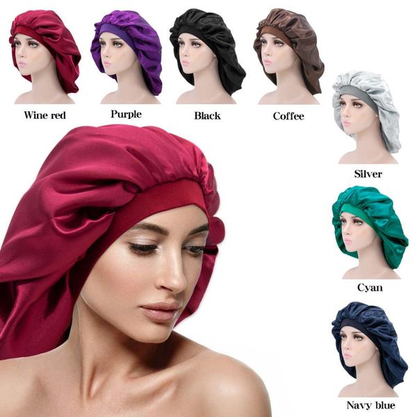 

plus-sized size satin nightcap elastic shower cap beauty and hairdressing pile wholesale stain bonnet beanie/skull caps, Blue;gray