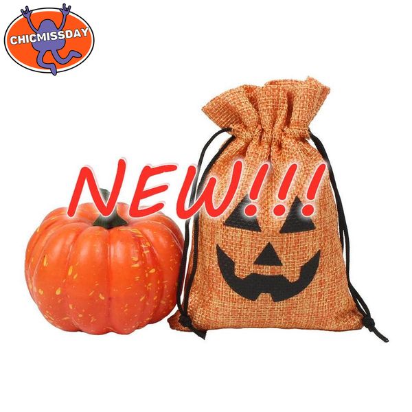 

halloween linen gift bag orange pumpkin head christmas wrapping drawstring pocket kids baby gifts bags spot dhlfast shipping xx55