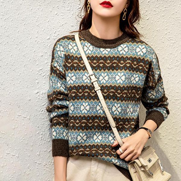 

autumn winter round neck wool sweater women's thicken plus size outer wear lazy pullover base jacquard cashmere sweaters, White;black