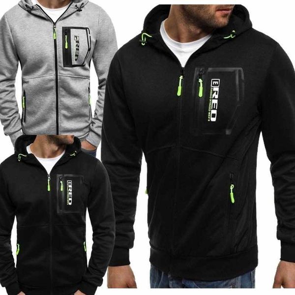 

fashion autumn and winter men's long sleeve side seam pocket hooded zipper slim jacket, Black