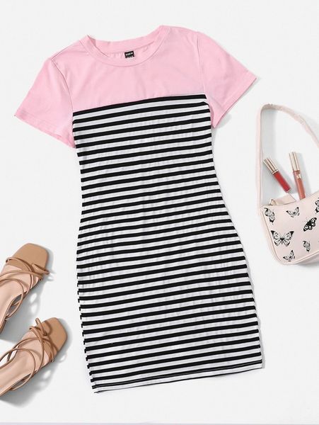 

striped bodycon dress r55j#, Black;gray
