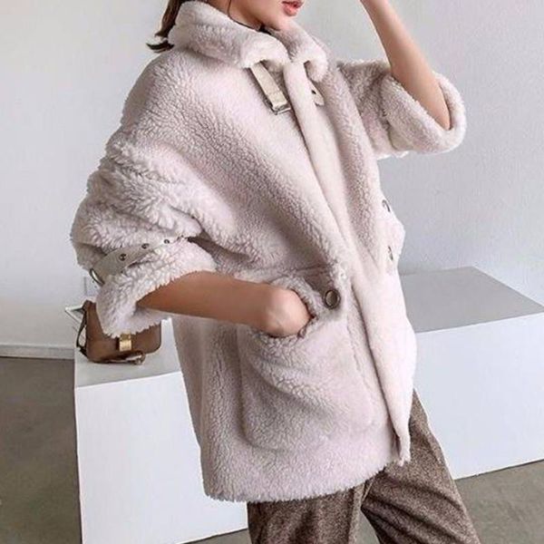 

women's fur & faux overcoat women fashion autumn winter jacket coat elegant solid outerwear clothing bp6z, Black