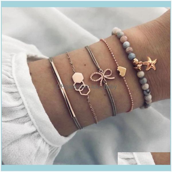 

beaded bracelets jewelrybeaded strands simple seven color zircon bow lovely geometric map fivepiece bracelet for female gifts whosale dro, Black