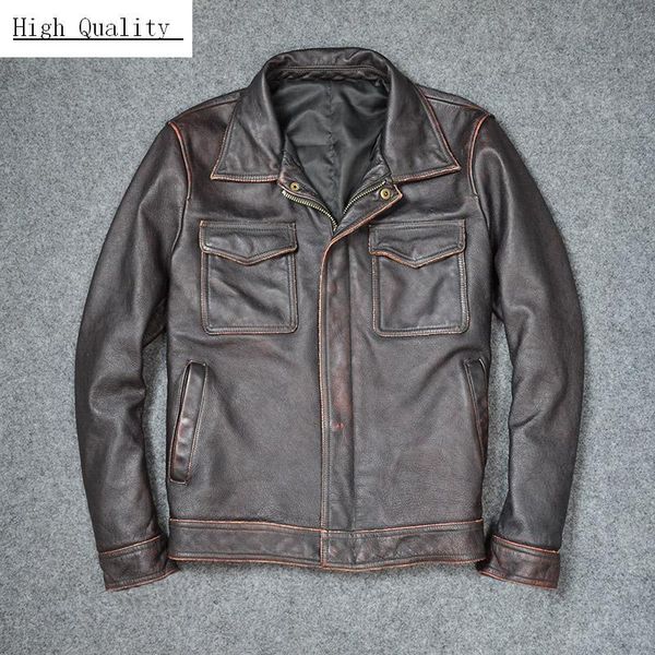

men's leather & faux 2021 fashion genuine jacket men plus size winter male moto biker real cow coat streetwear 1917, Black