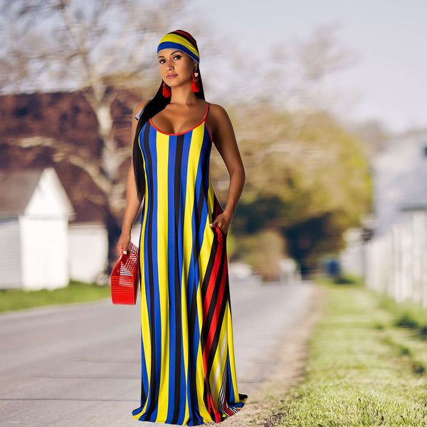 

dresses women's stripe casual printed suspender dress (including headscarf), Black;gray