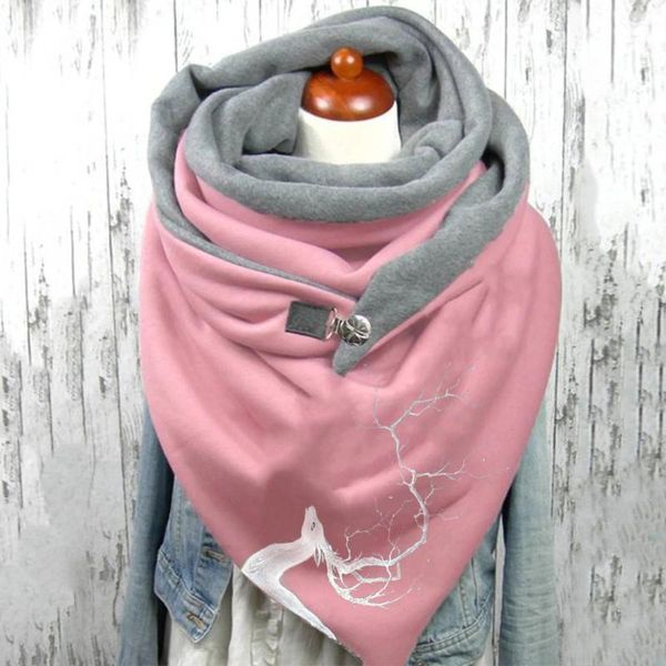 

scarves winter for ladies fashion scarf women luxury christmas elk printing button soft wrap casual warm shawls foulard, Blue;gray