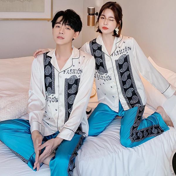 

Men's Sleepwear FZSLCYIYI Spring Summer Couple Cashew Printed Pajamas Set Lovers Men Women Long Sleeve Pants Satin Homewear Nightwear 7X8K, Black;brown