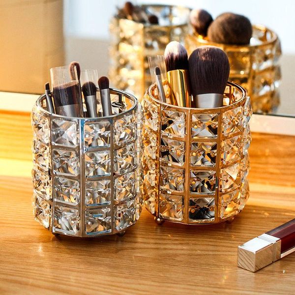 

makeup tools storage box european retro glass golden crystal cosmetics finishing organizer deskdecoration boxes & bins