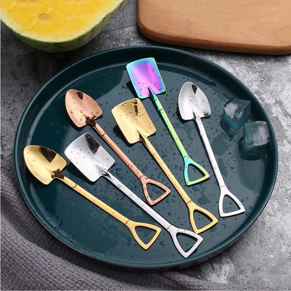 

spoons 1pcs creative stainless steel square shovel spoon colorful titanium gold heart-shaped watermelon dessert ice scoop
