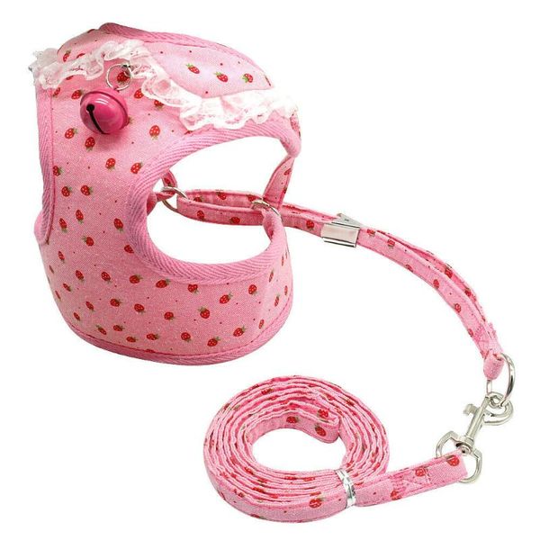 

dog collars & leashes small harness adjustable comfortable vest pink strawberry pattern and walking lead leash set