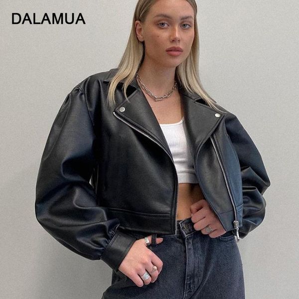 

women's jackets pu leather jacket women faux autumn winter 2021 fashion solid black cropped outerwear notched zipper causal female coat, Black;brown