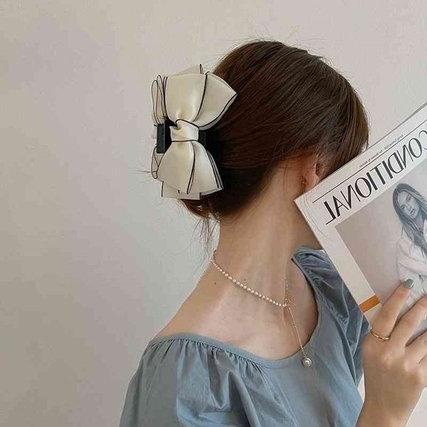 

headdress bow french elegant hairpin back net red hair catch female xia chaoxian temperament large shark clip, Black;brown