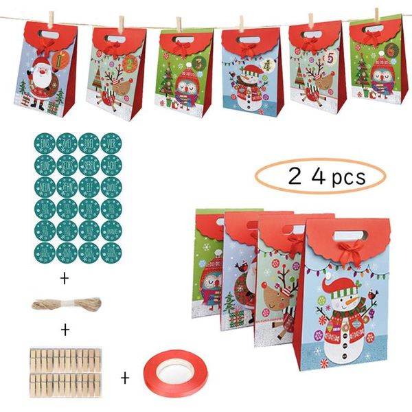 Decorações de Natal Advento Calendário Reusável Papel Doces Saco, 1-24 Número Adesivos Crianças Presente Festival Products