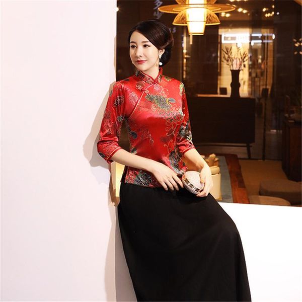 

women's blouses & shirts large size ladies noble autumn winter chinese cheongsam daily performances mothers wear fashion slim banquet, White