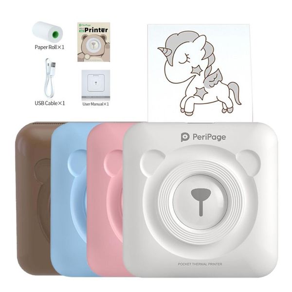 

mini pocket printer thermal paper bluetooth wireless connection cute 100-240v 203dpi for android ios home portable diy printing party favor