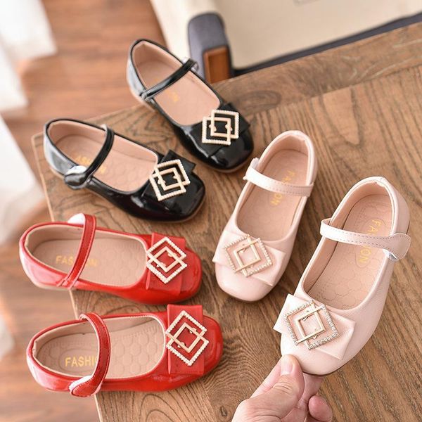 

flat shoes 2021 black red pink bowknot baby girl princess soft soled pu leather girls dance party 3 4 5 6 7-14t, Black;grey