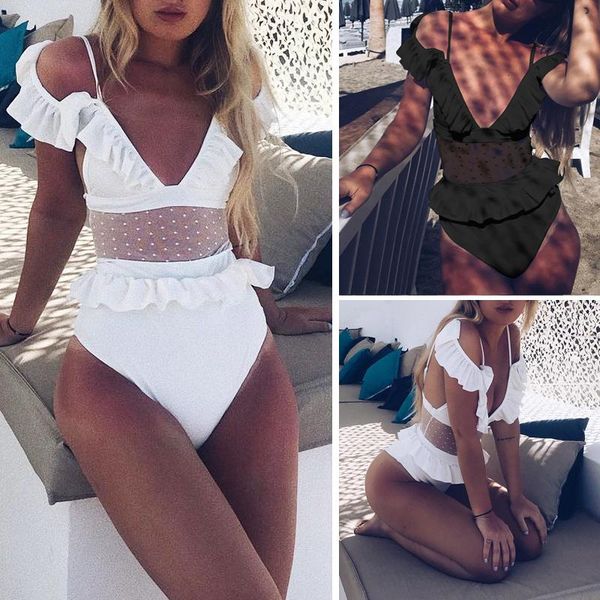 

plus size swimwear transparent bikini women monokini high cut swimsuit female one piece summer black bathing suit xl one-piece suits