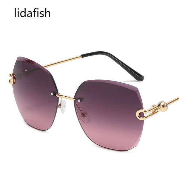 

sunglasses lidafish 2021 women rimless gradient shades cutting lens ladies frameless metal eyeglasses, White;black